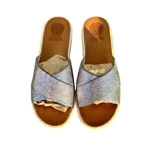 Vince Camuto Carran Espadrille Slide Sandals Size 9.5 Blue Metallic Leather NWOB